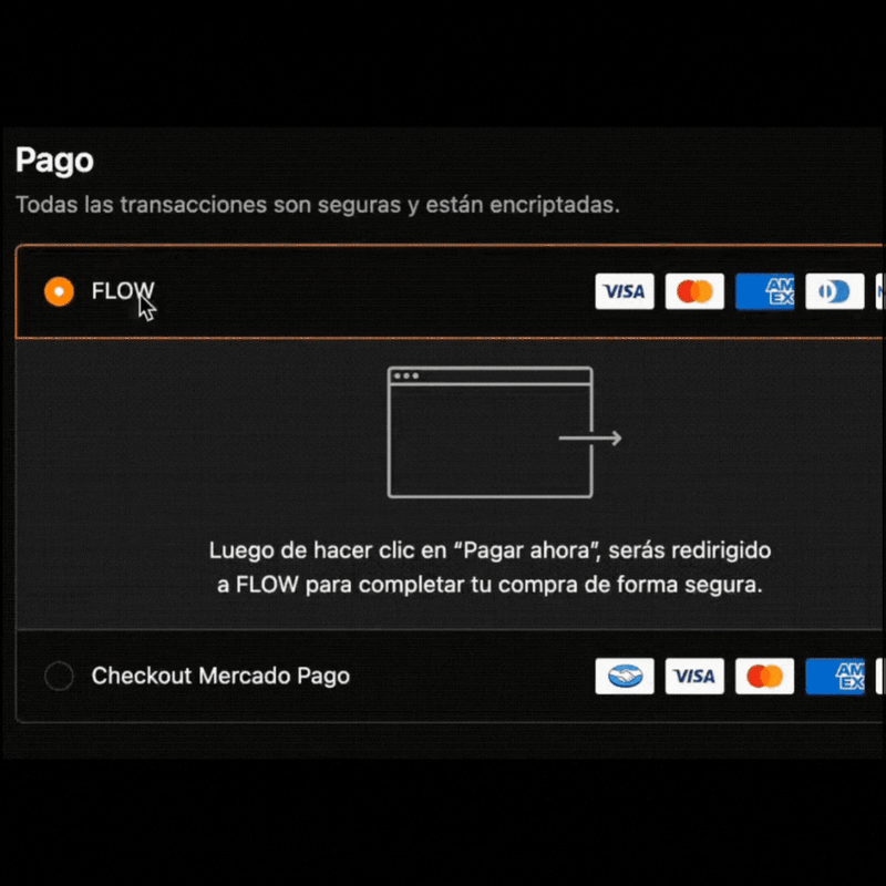 Configuración de pasarelas de pago en Shopify. Puedes configurar Mercado pago o Flow.