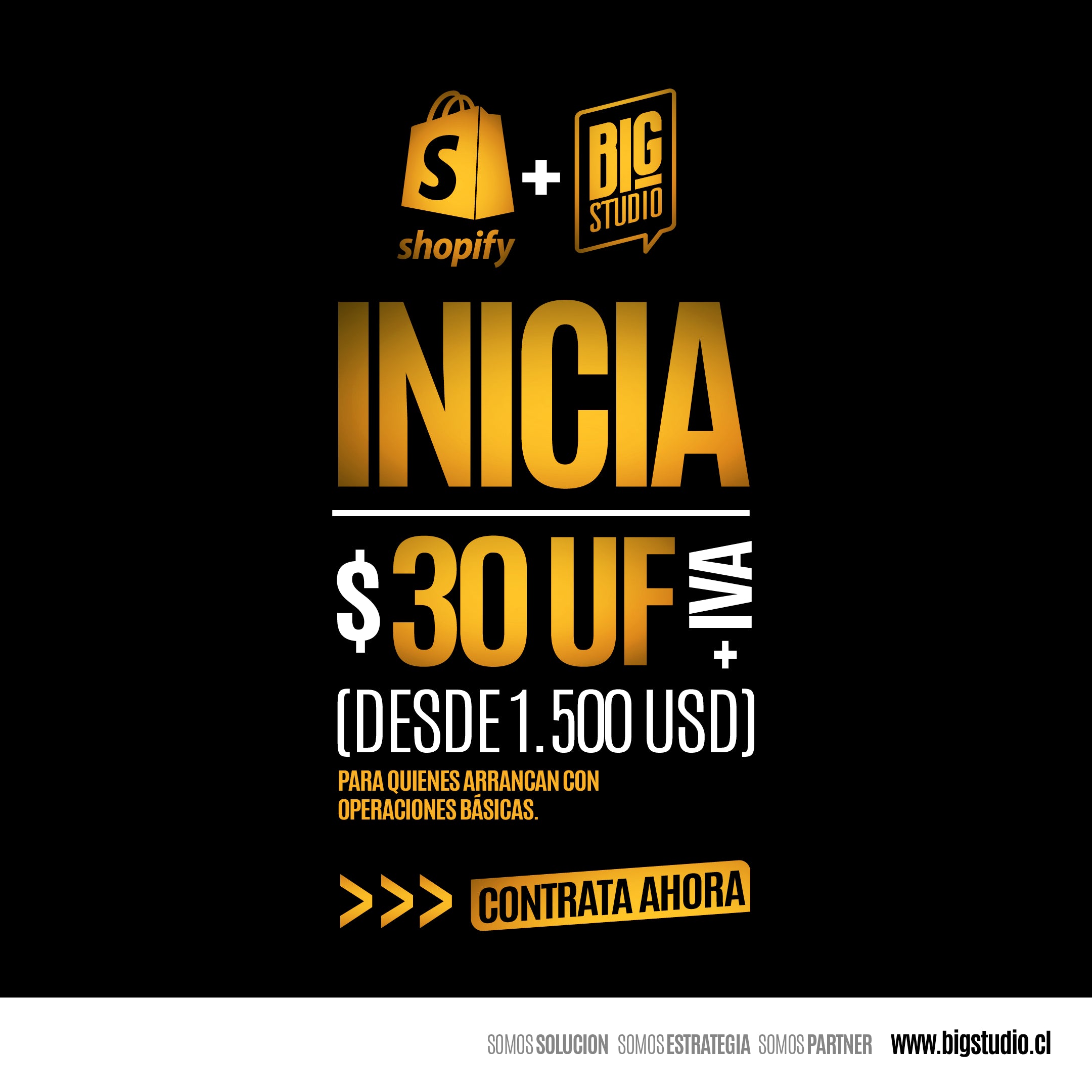 Plan inicia para diseñar tu tienda en Shopify desde 30 UF+IVA 